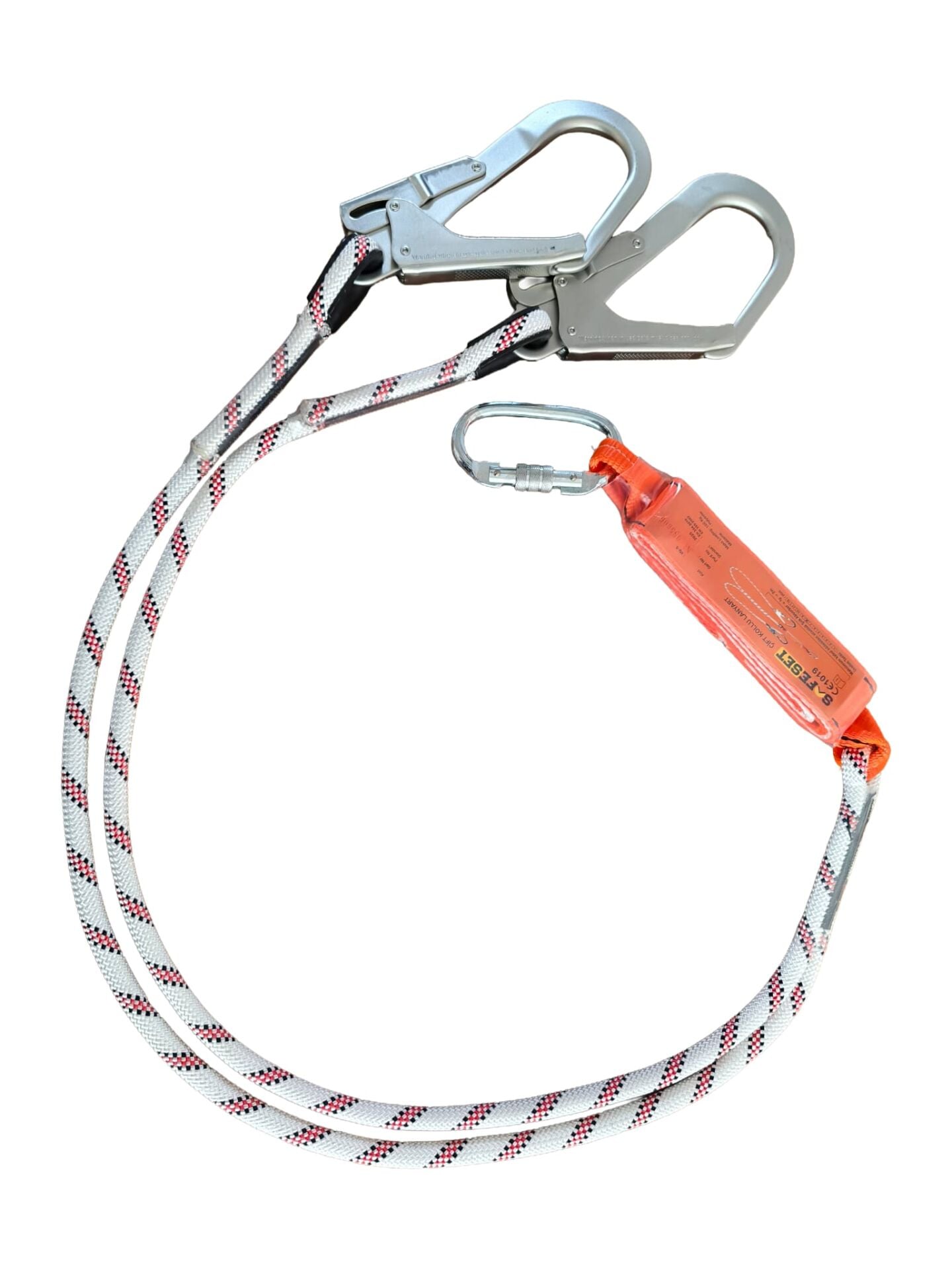 Çift Kollu Şok Emicili Lanyard - Çift Kancalı Düşüş Durdurucu Yaşam Halatı