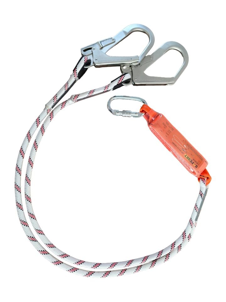 Çift Kollu Şok Emicili Lanyard - Çift Kancalı Düşüş Durdurucu Yaşam Halatı