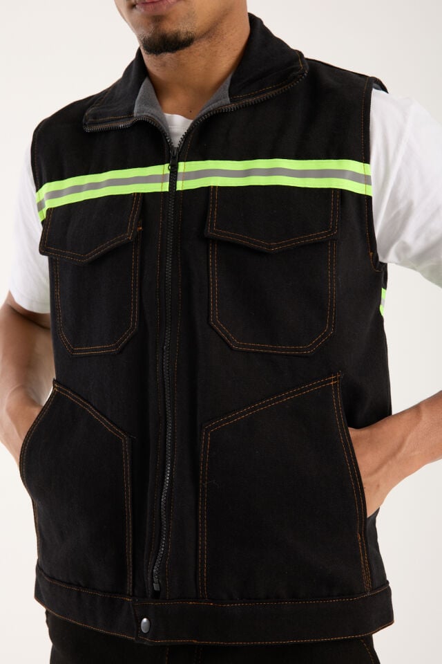 Polar Astarlı Kot Kaynakçı İş Yeleği – Reflektörlü Isıya Dayanıklı Denim Yelek