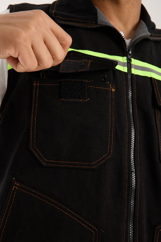 Polar Astarlı Kot Kaynakçı İş Yeleği – Reflektörlü Isıya Dayanıklı Denim Yelek