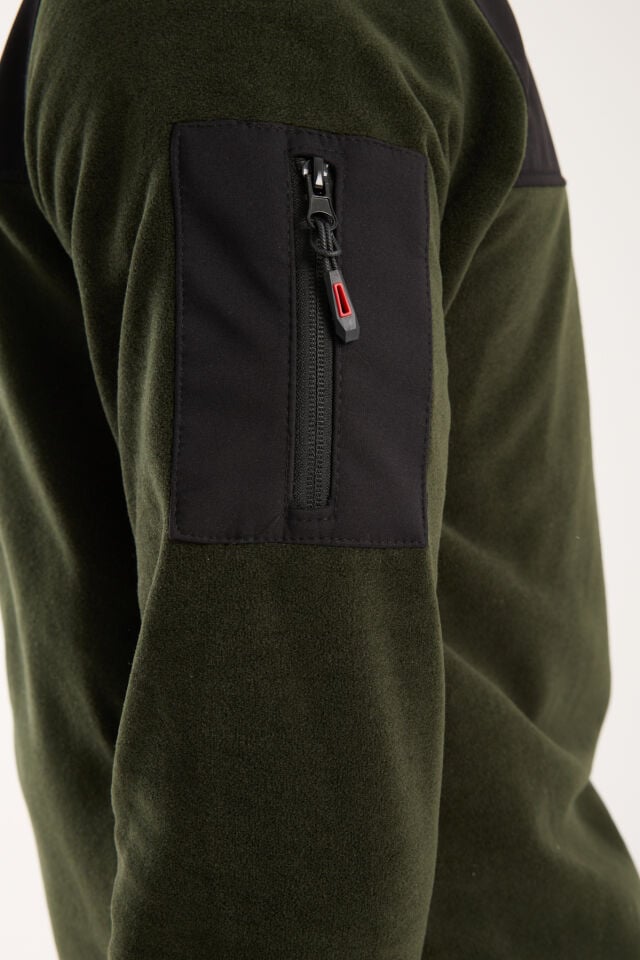 Omuz Detaylı Softshell Takviyeli Polar Ceket - Haki / Siyah