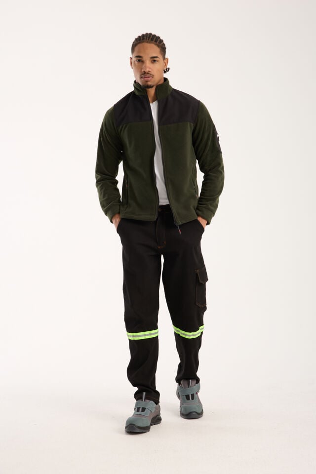 Omuz Detaylı Softshell Takviyeli Polar Ceket - Haki / Siyah