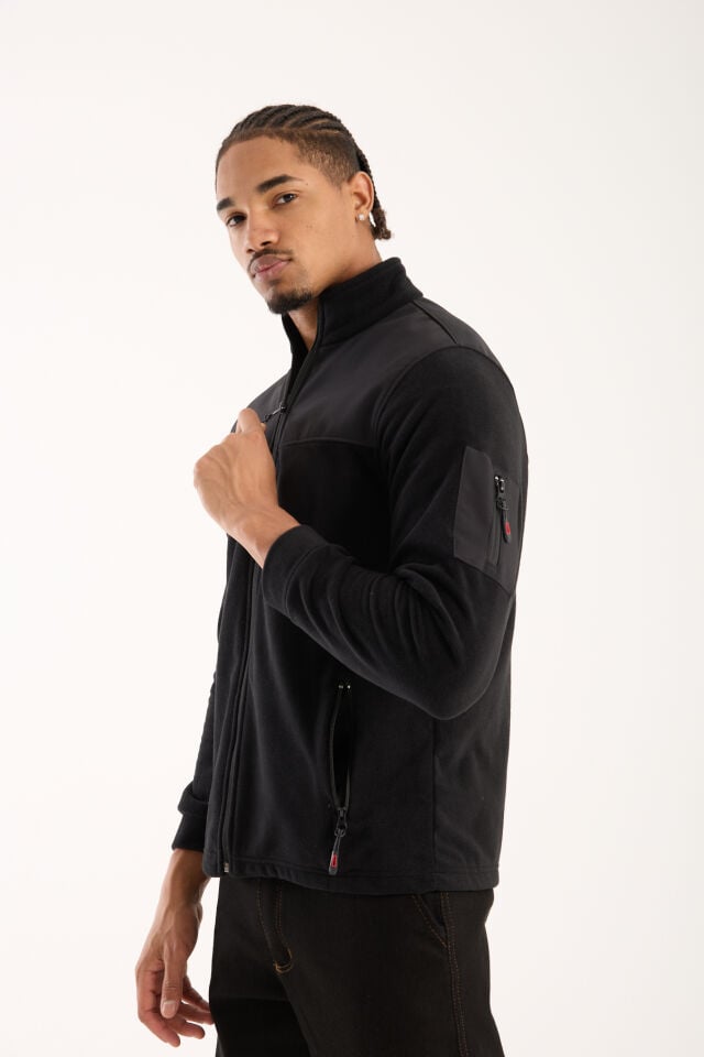 Omuz Detaylı Softshell Takviyeli Polar Ceket - Siyaha / Siyah