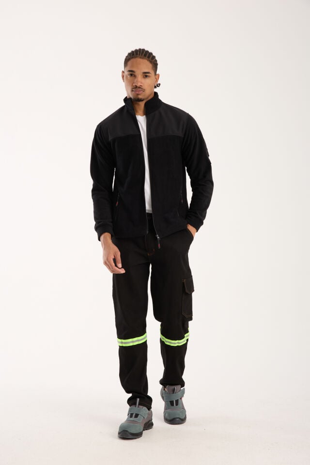 Omuz Detaylı Softshell Takviyeli Polar Ceket - Siyaha / Siyah