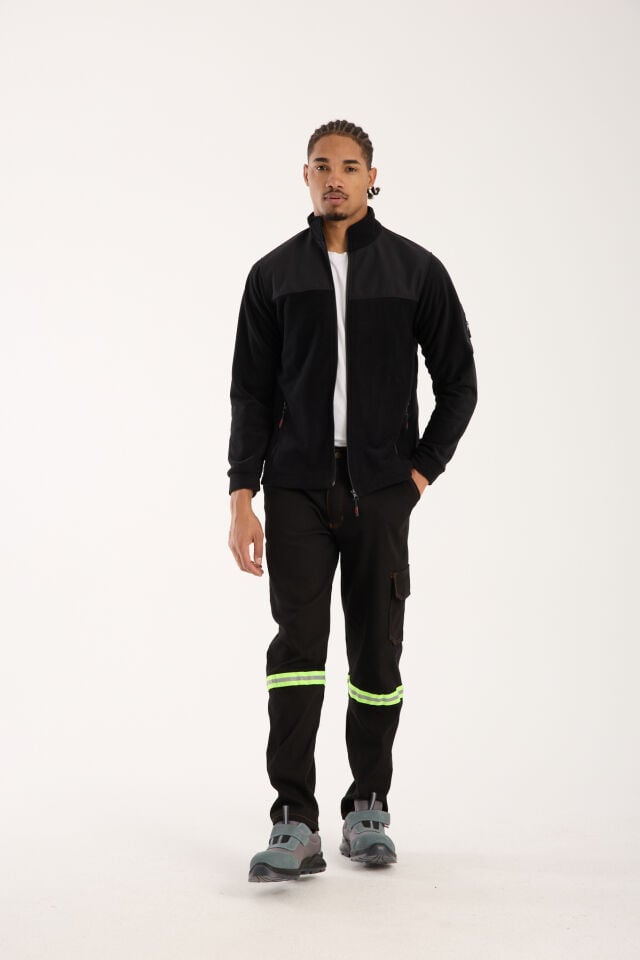 Omuz Detaylı Softshell Takviyeli Polar Ceket - Siyaha / Siyah