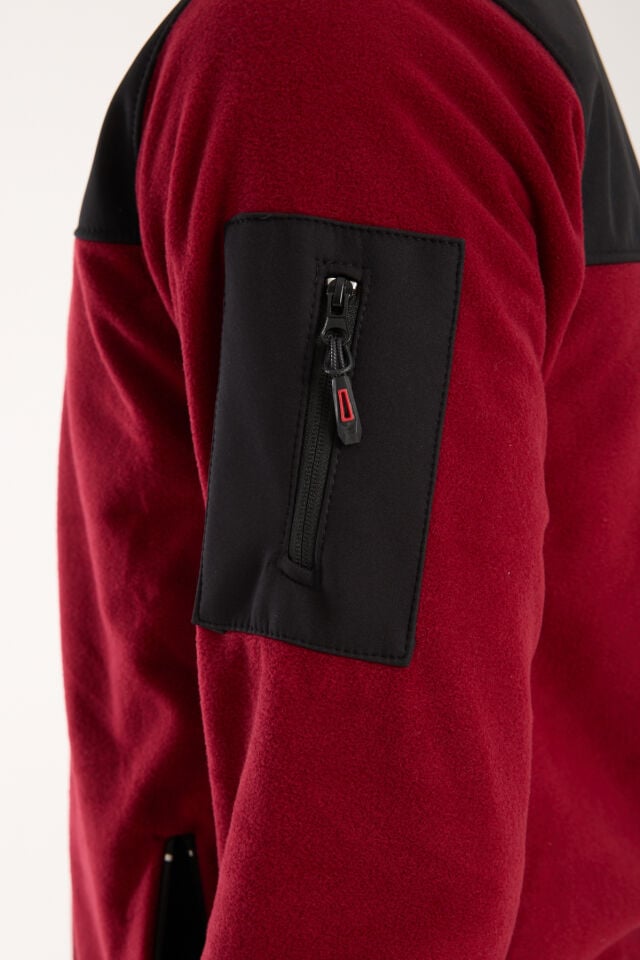 Omuz Detaylı Softshell Takviyeli Polar Ceket - Bordo / Siyah