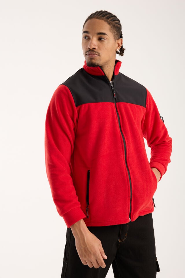 Omuz Detaylı Softshell Takviyeli Polar Ceket - Kırmızı / Siyah