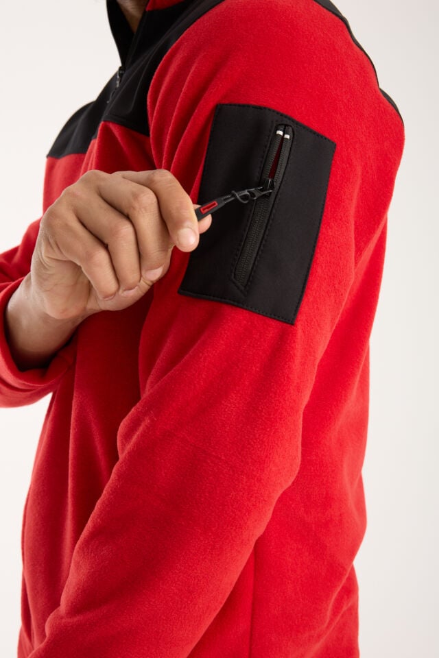 Omuz Detaylı Softshell Takviyeli Polar Ceket - Kırmızı / Siyah