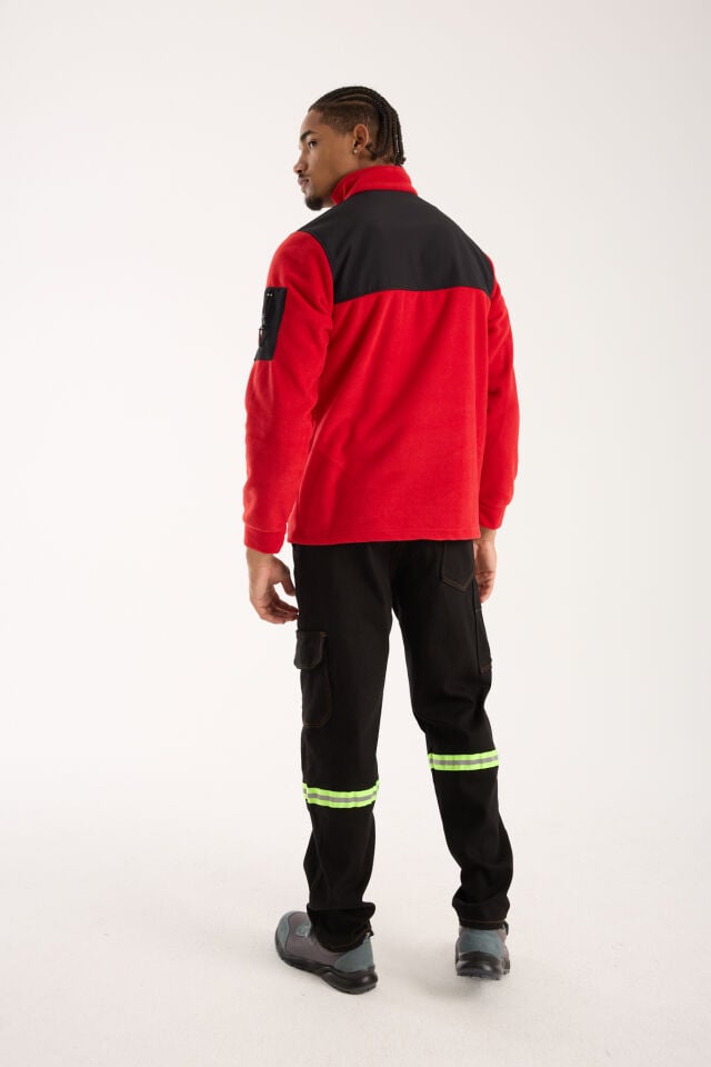 Omuz Detaylı Softshell Takviyeli Polar Ceket - Kırmızı / Siyah