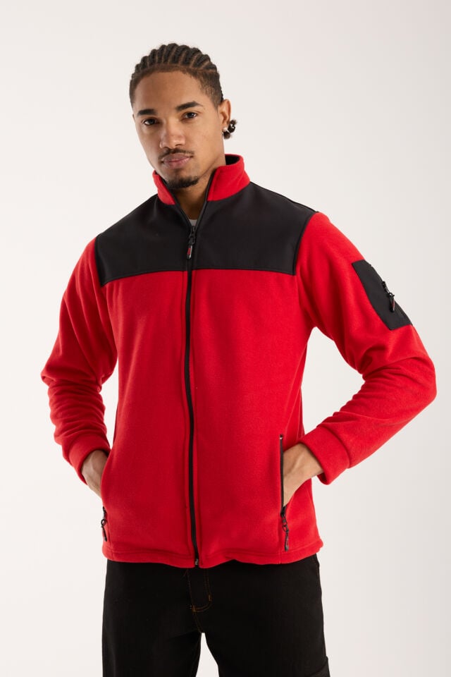 Omuz Detaylı Softshell Takviyeli Polar Ceket - Kırmızı / Siyah