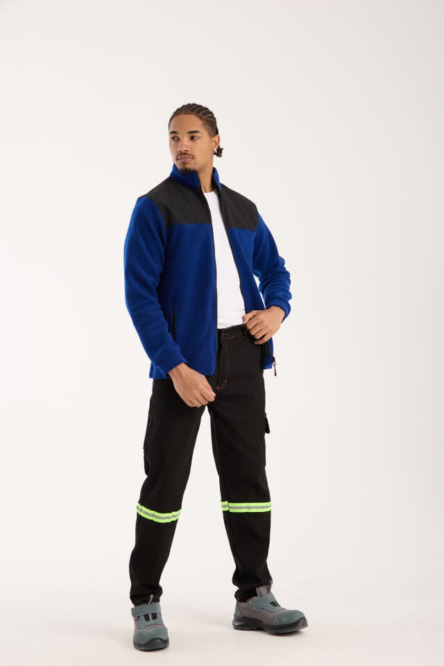 Omuz Detaylı Softshell Takviyeli Polar Ceket - Saks Mavi / Siyah