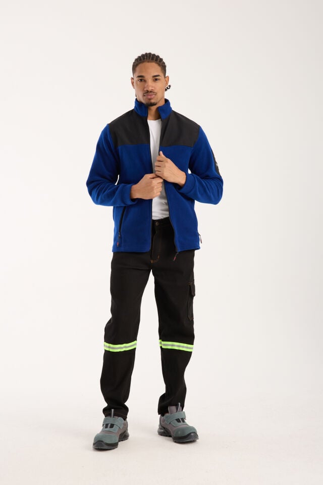 Omuz Detaylı Softshell Takviyeli Polar Ceket - Saks Mavi / Siyah