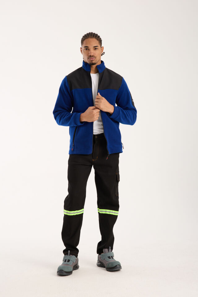Omuz Detaylı Softshell Takviyeli Polar Ceket - Saks Mavi / Siyah