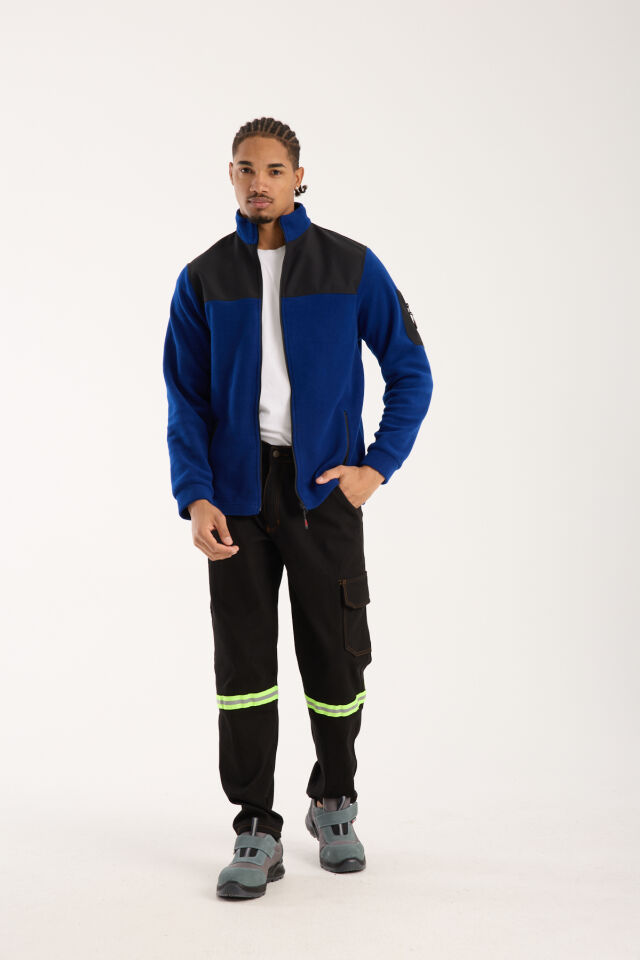 Omuz Detaylı Softshell Takviyeli Polar Ceket - Saks Mavi / Siyah