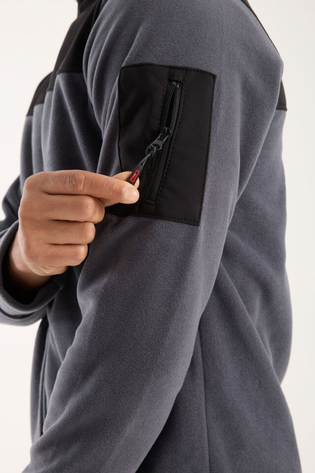 Omuz Detaylı Softshell Takviyeli Polar Ceket - Antrasit / Siyah