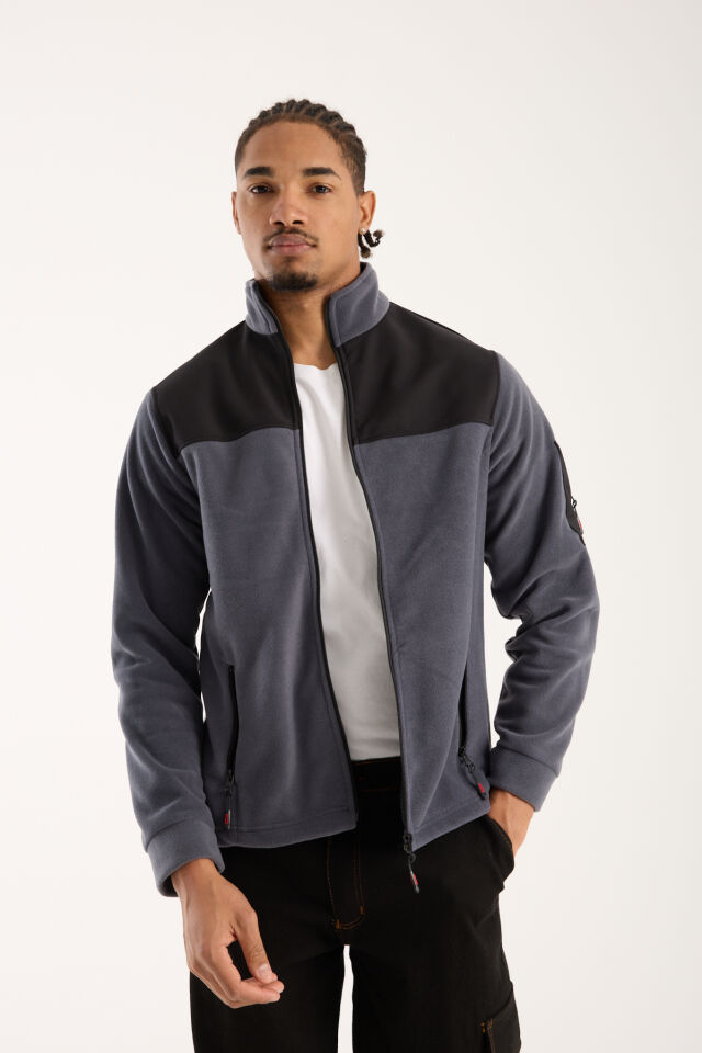 Omuz Detaylı Softshell Takviyeli Polar Ceket - Antrasit / Siyah
