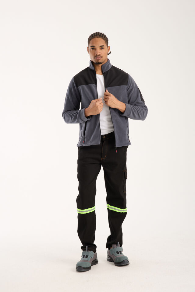 Omuz Detaylı Softshell Takviyeli Polar Ceket - Antrasit / Siyah