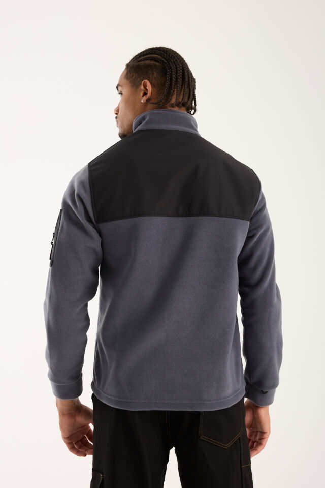 Omuz Detaylı Softshell Takviyeli Polar Ceket - Antrasit / Siyah