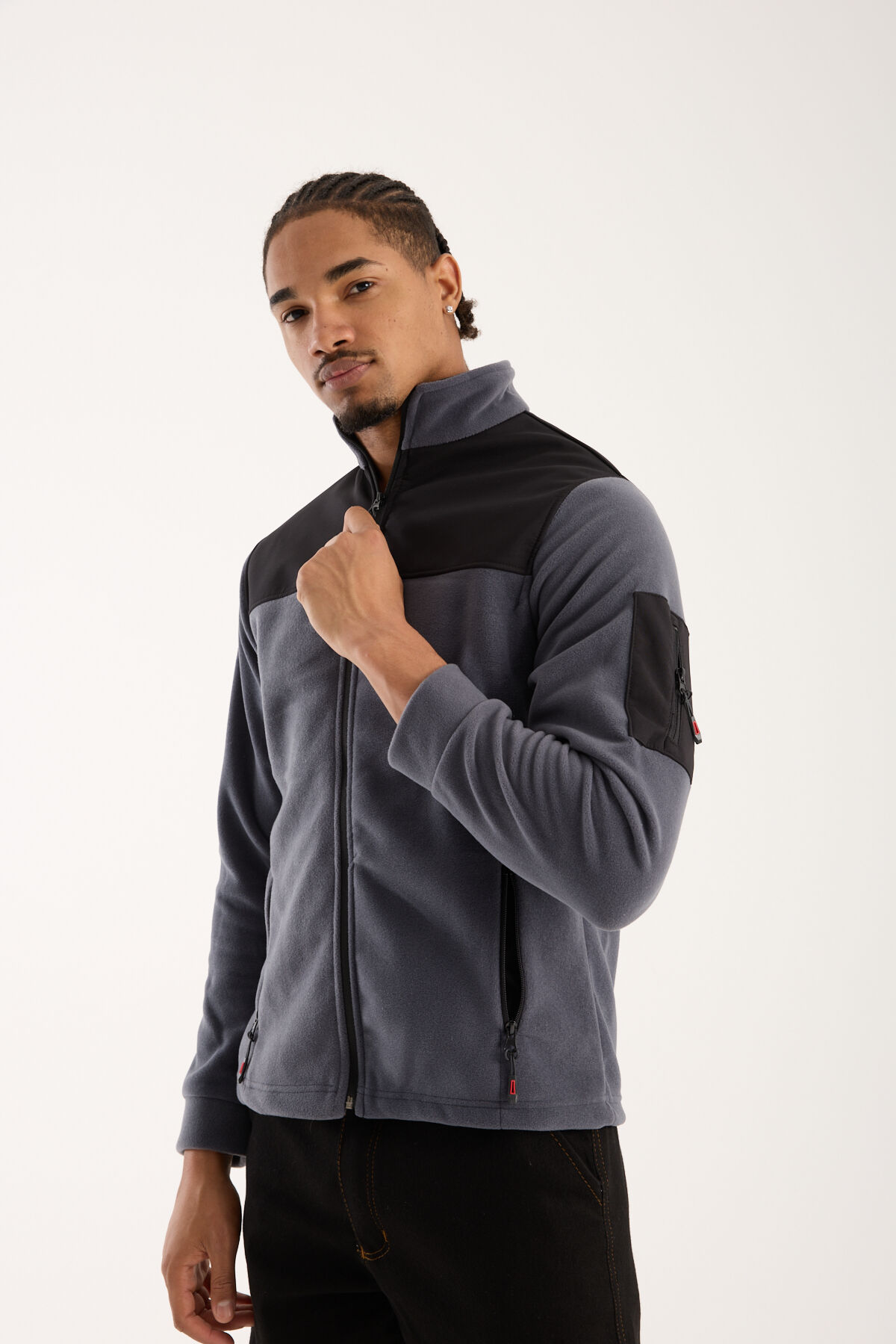 Omuz Detaylı Softshell Takviyeli Polar Ceket - Antrasit / Siyah