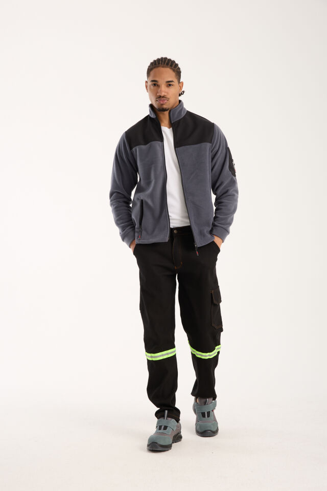 Omuz Detaylı Softshell Takviyeli Polar Ceket - Antrasit / Siyah