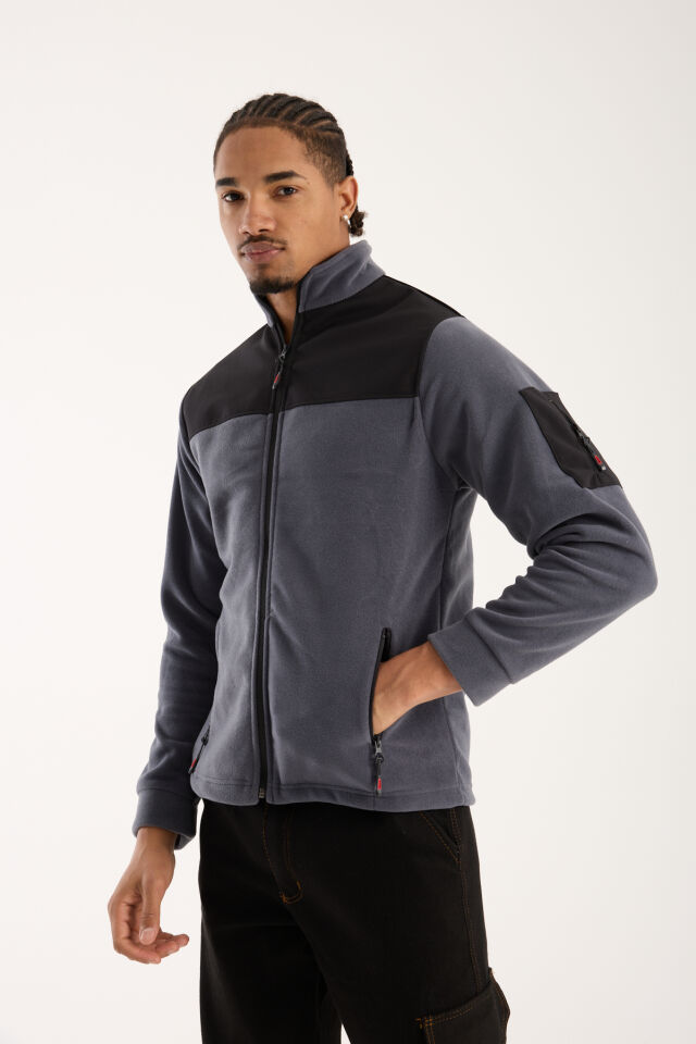 Omuz Detaylı Softshell Takviyeli Polar Ceket - Antrasit / Siyah