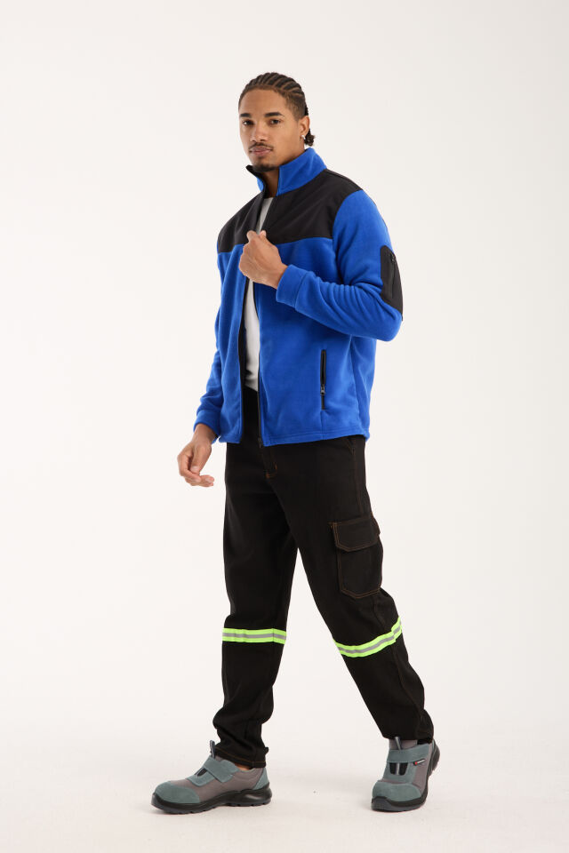 Omuz Detaylı Softshell Takviyeli Polar Ceket - Mavi / Siyah
