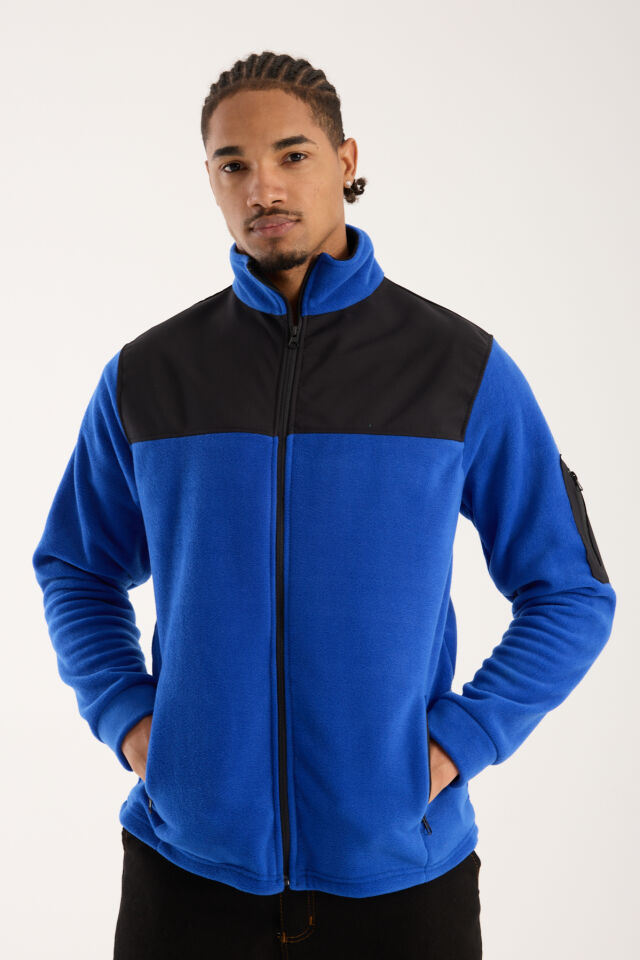 Omuz Detaylı Softshell Takviyeli Polar Ceket - Mavi / Siyah