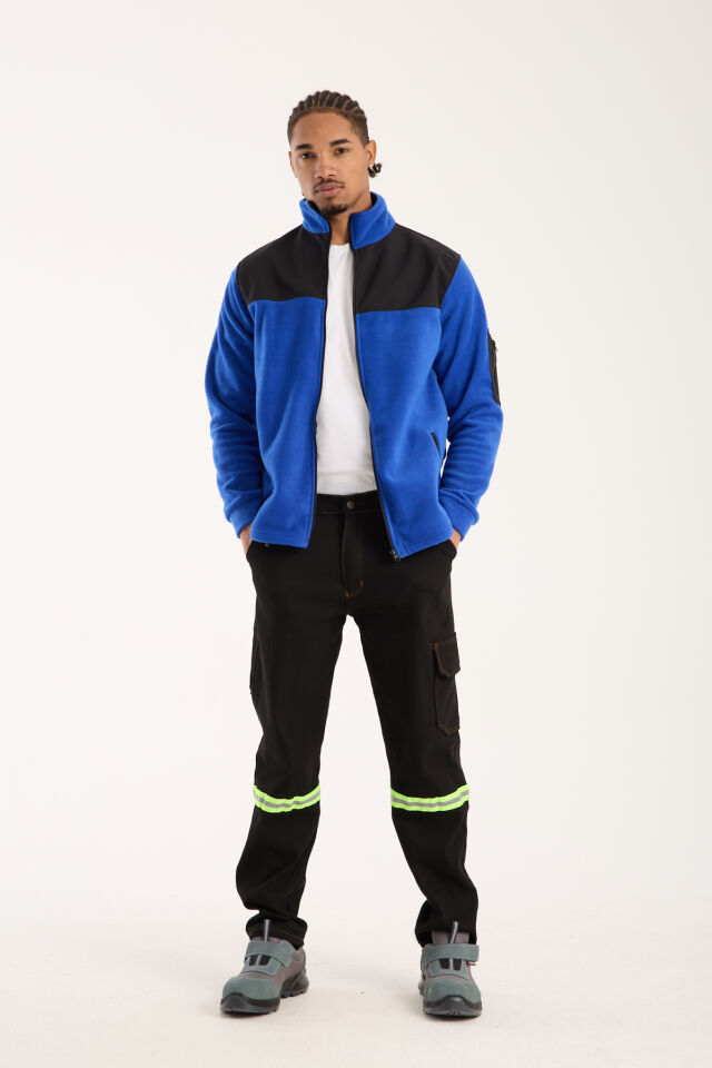 Omuz Detaylı Softshell Takviyeli Polar Ceket - Mavi / Siyah