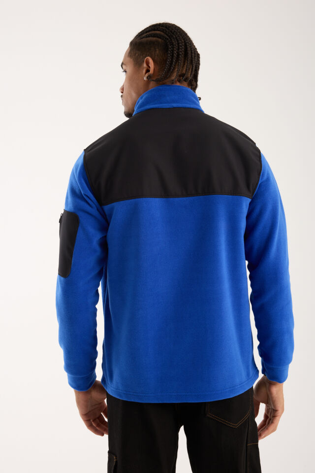 Omuz Detaylı Softshell Takviyeli Polar Ceket - Mavi / Siyah