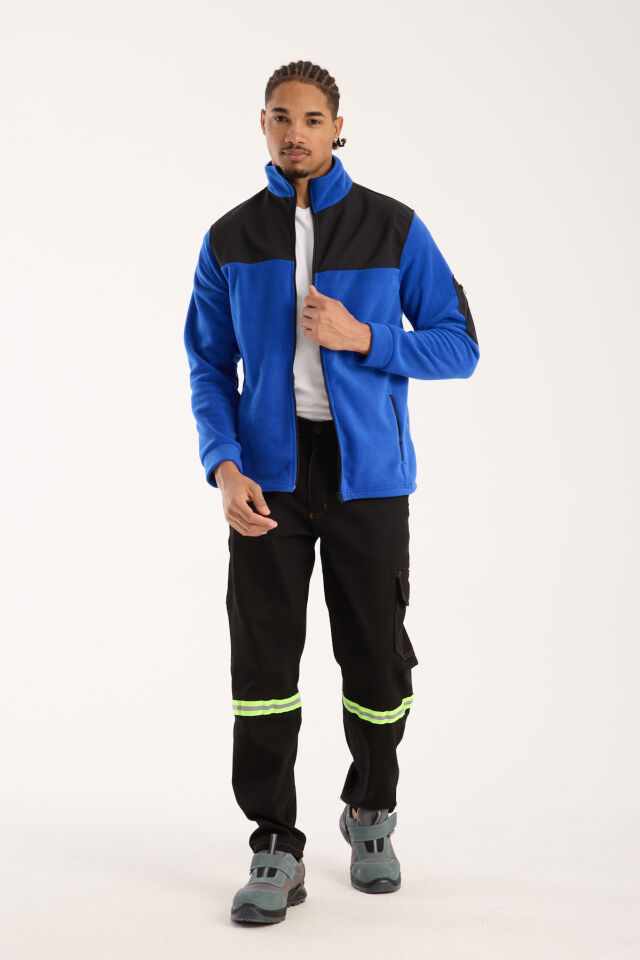 Omuz Detaylı Softshell Takviyeli Polar Ceket - Mavi / Siyah