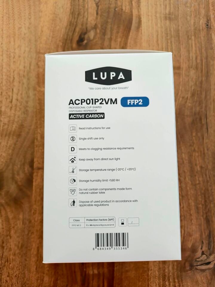 Lupa ACPO1P2VM Aktif Karbonlu FFP2 NR D Ventilli Solunum Maskesi (10 lu Paket)