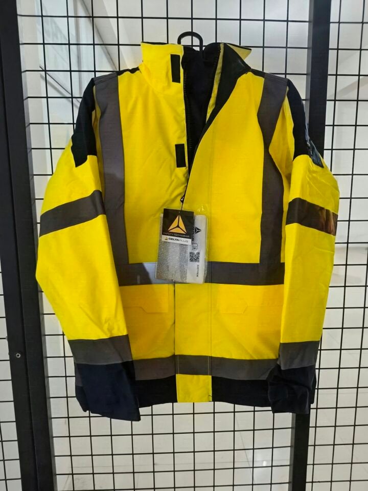 Delta Plus EASYVIEW Yüksek Görünürlüklü Su Geçirmez Sınıf 3 Parka Mont (Sarı / Lacivert)
